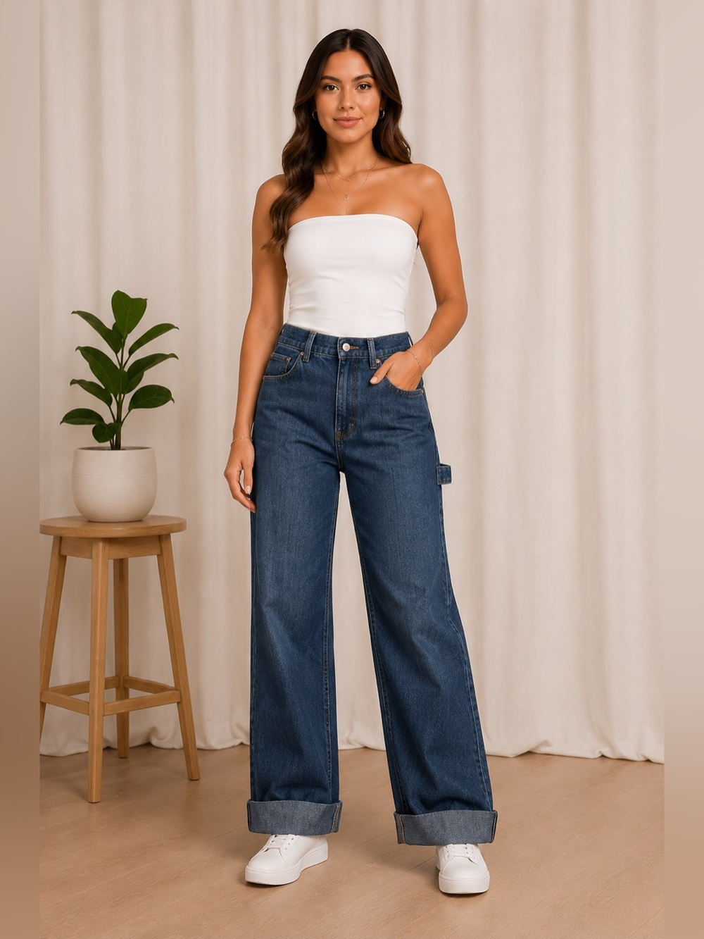 Zara Turned Up Wide Leg Jeans NWT Size 6